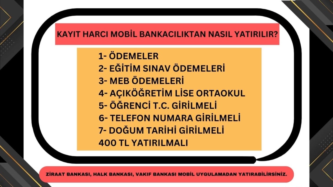 AÇIK LİSE ORTAOKUL KAYIT HARCI NASIL YATIRILIR?